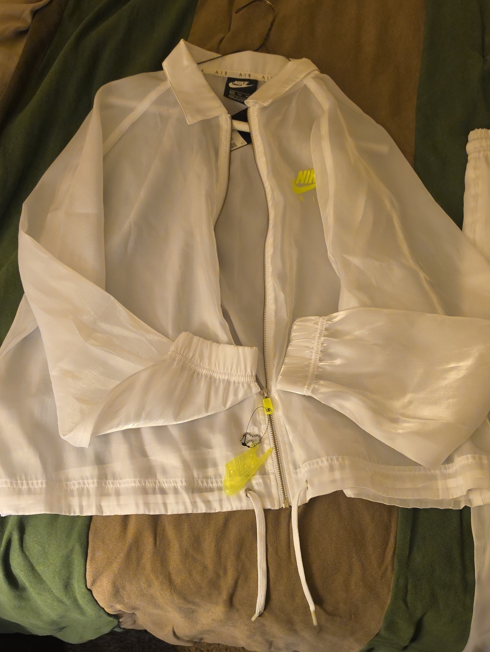 Nike Women's White Sheer Zip Jacket with Neon Logo Set